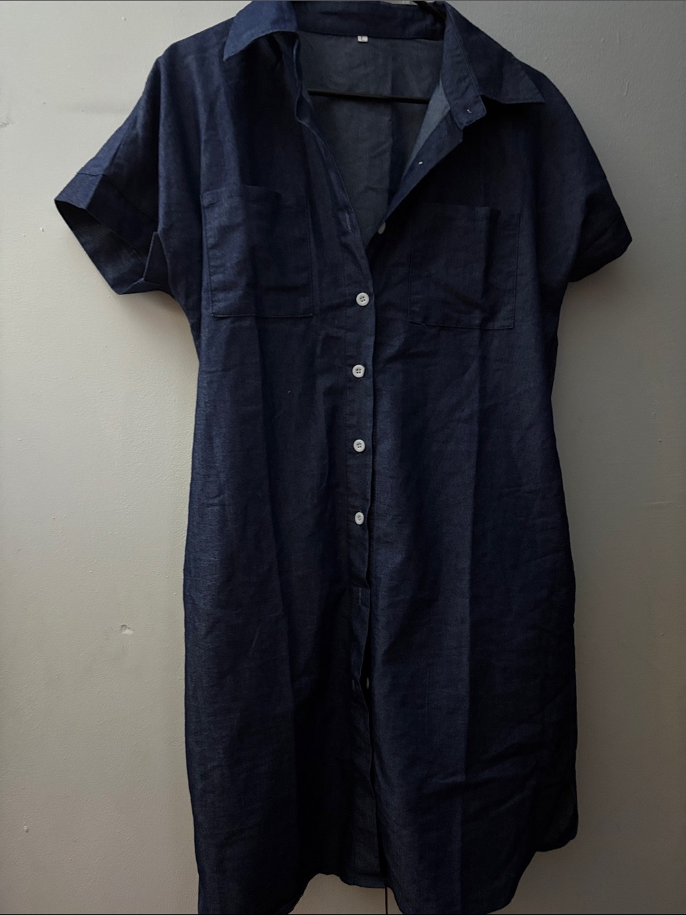Navy Button-Front Midi Shirt Dress